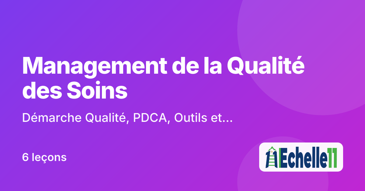 Cours : Management de la Qualité des Soins : Démarche Qualité, PDCA, Outils et Résolution de Problèmes