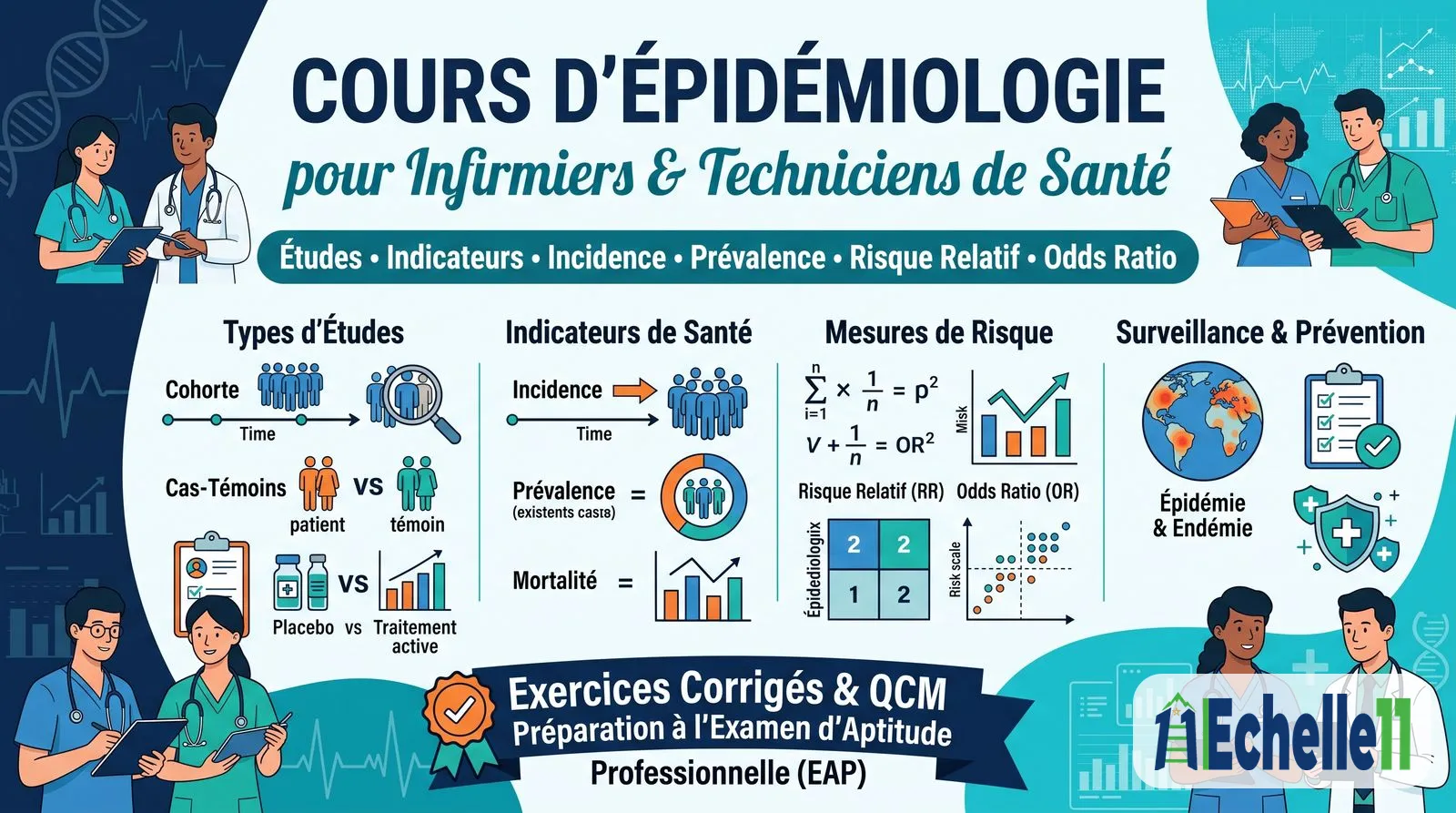 Fiche de synthèse : Épidémiologie : Études, Indicateurs, Incidence, Prévalence, Risque Relatif et Odds Ratio