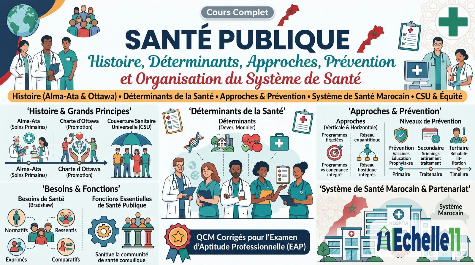 Fiche de synthèse : Santé Publique : Histoire, Déterminants, Approches, Prévention et Organisation du Système de Santé